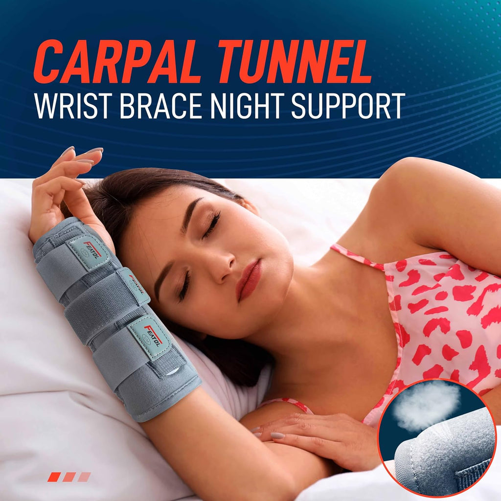 Adjustable Carpal Tunnel Wrist Brace with Removable Metal Splint - Hot/Ice Pack for Pain Relief, Right Hand, Small/Medium Size for Men & Women