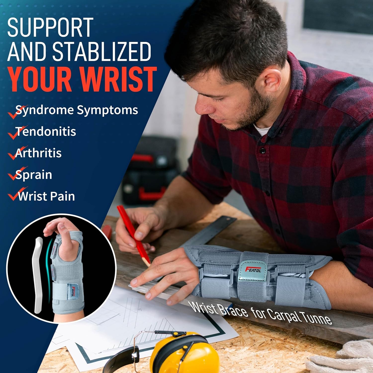 Adjustable Carpal Tunnel Wrist Brace with Removable Metal Splint - Hot/Ice Pack for Pain Relief, Right Hand, Small/Medium Size for Men & Women