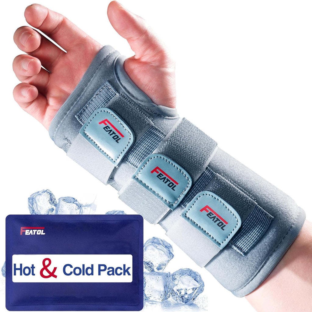 Adjustable Carpal Tunnel Wrist Brace with Removable Metal Splint - Hot/Ice Pack for Pain Relief, Right Hand, Small/Medium Size for Men & Women