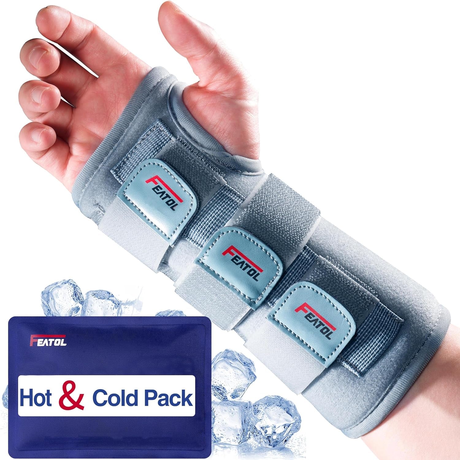 Adjustable Carpal Tunnel Wrist Brace with Removable Metal Splint - Hot/Ice Pack for Pain Relief, Right Hand, Small/Medium Size for Men & Women